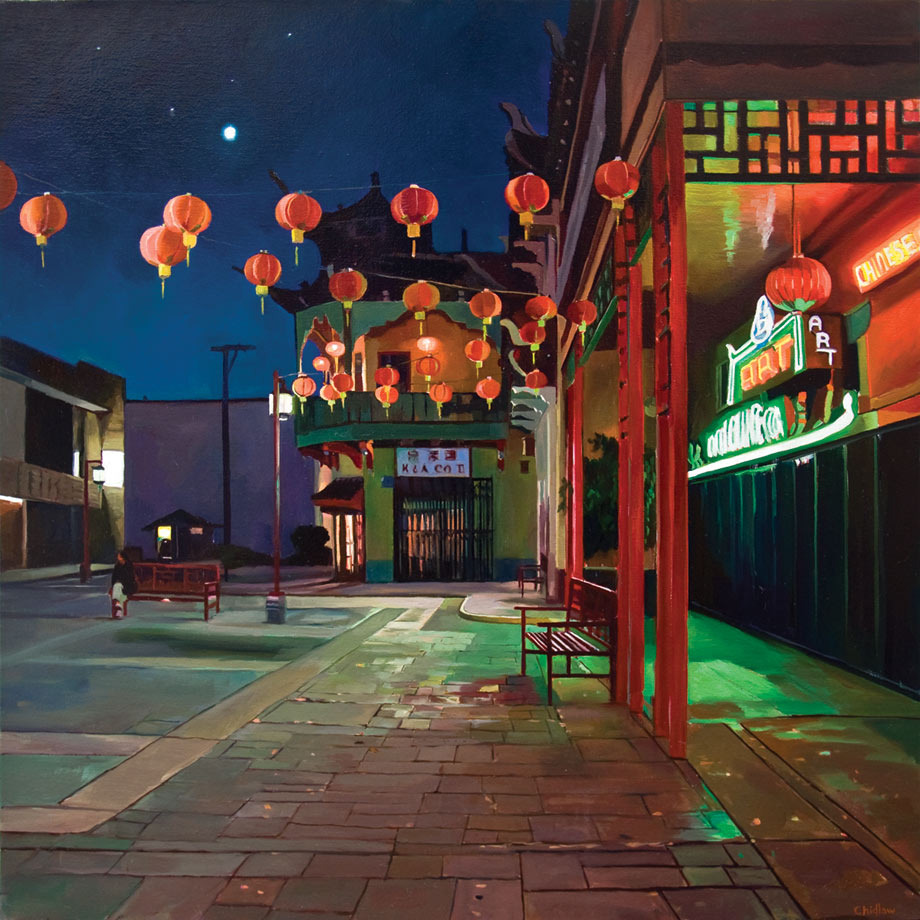 Patricia Chidlaw, China Town II, Full Moon, oil on canvas